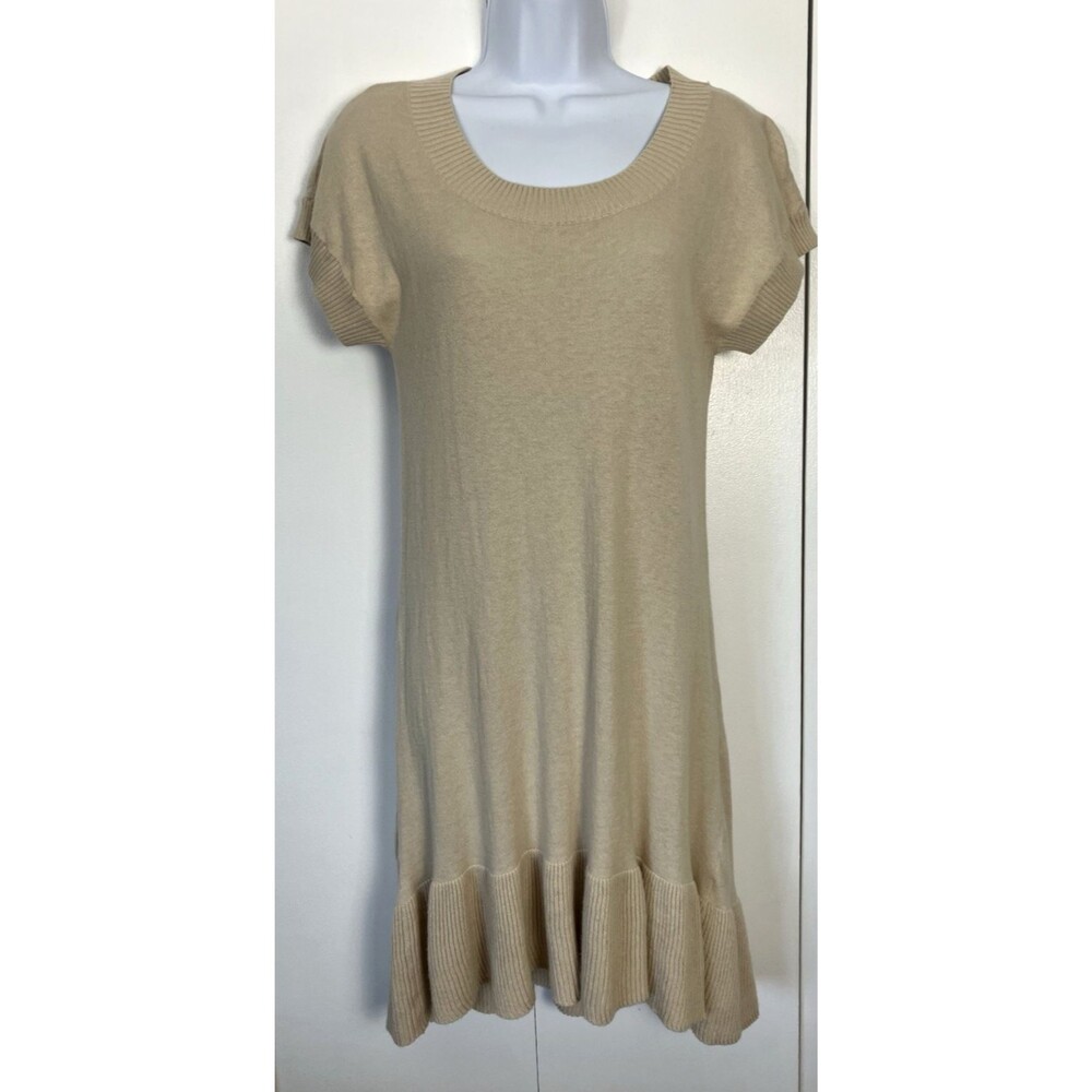 Kensie Pretty Golden Tan Knit Ruffle Hem Dress Size Small